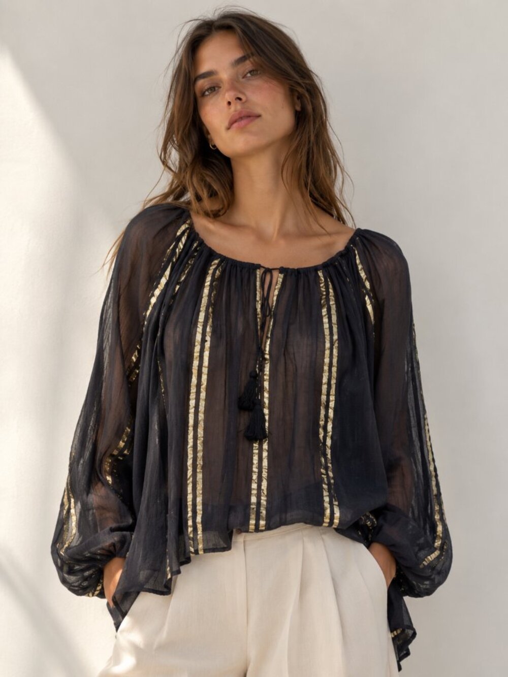 Mes Demoiselles Lame' Striped Byzantine Cotton Gauze Top